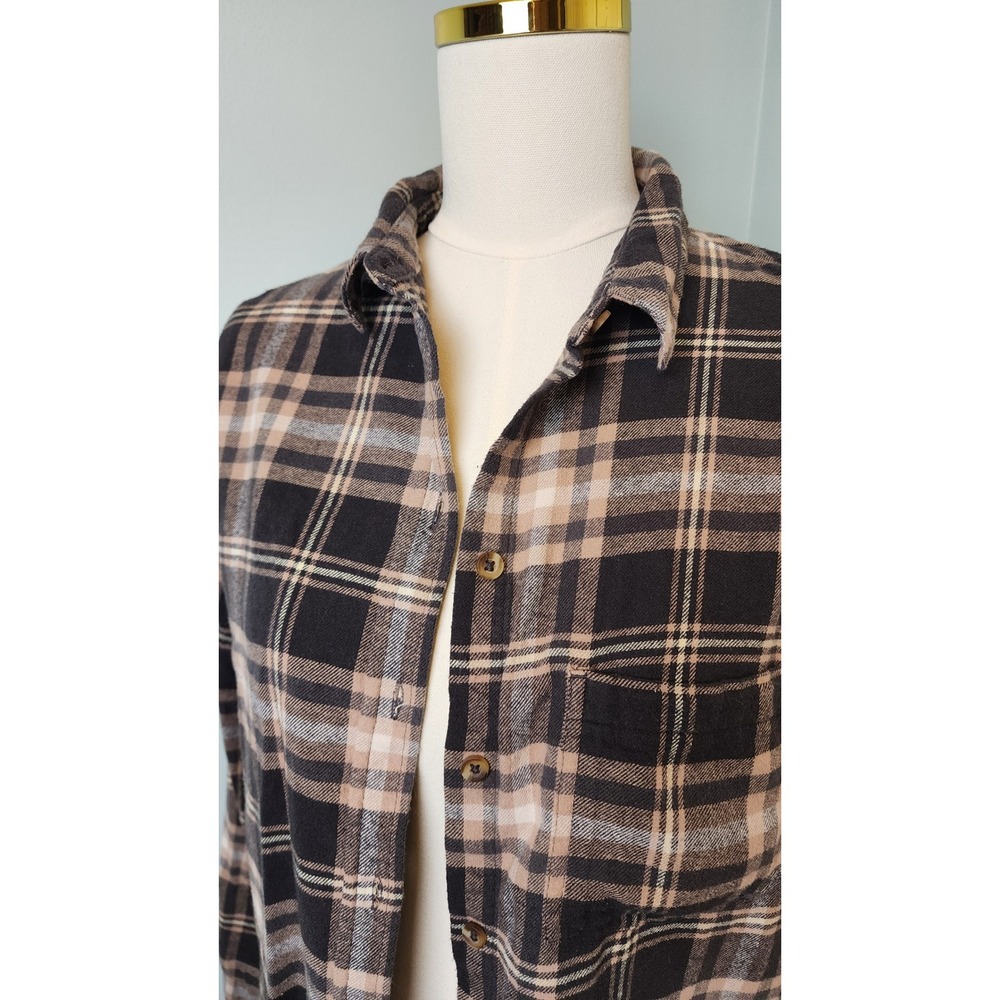 Sonoma Flannel Shirt Women Medium Brown Plaid Long Sleeve Button Down Cotton